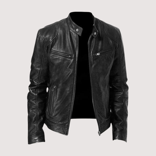 Blouson cuir homme à fermeture zippée - noir