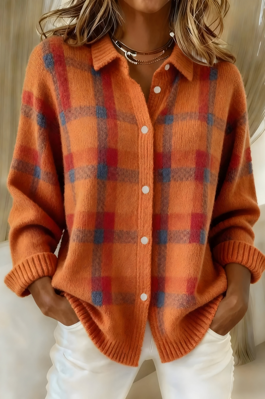Cardigan femme oversize à carreaux et boutons
