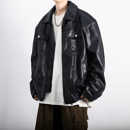 Blouson en cuir noir rétro pour homme