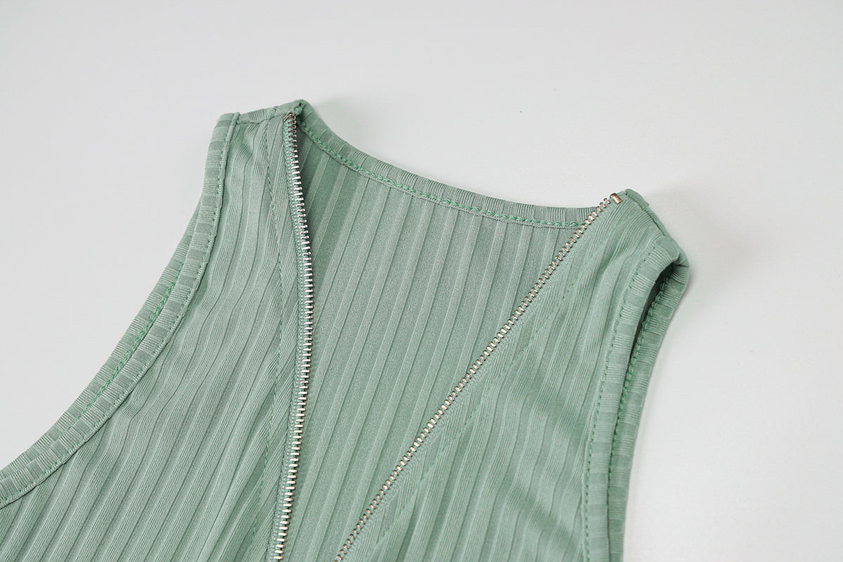 Robe mini femme rayée tricotée sans manches vert rose
