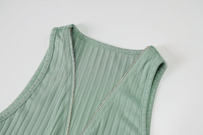 Robe mini femme rayée tricotée sans manches vert rose
