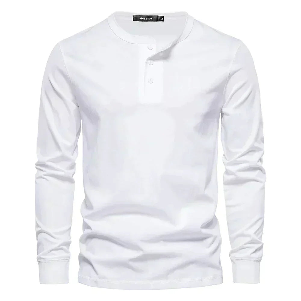 T-shirt homme à col tunisien manches longues - blanc
