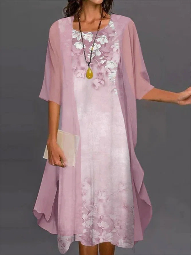 Ensemble deux pièces femme robe et kimono floral - rose