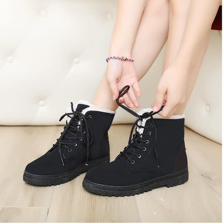 Bottines d'hiver femme doublées à lacets, tige haute