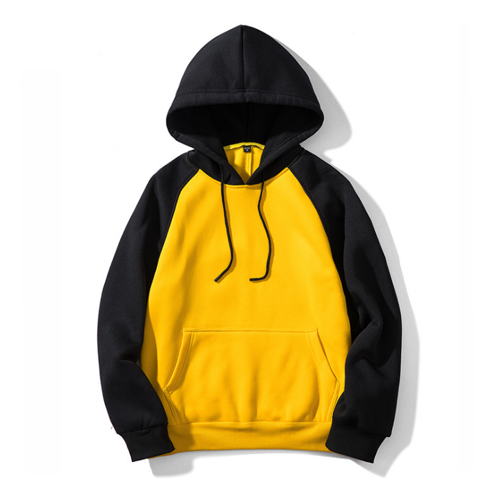 Sweat-shirt homme color block noir et jaune à manches raglan