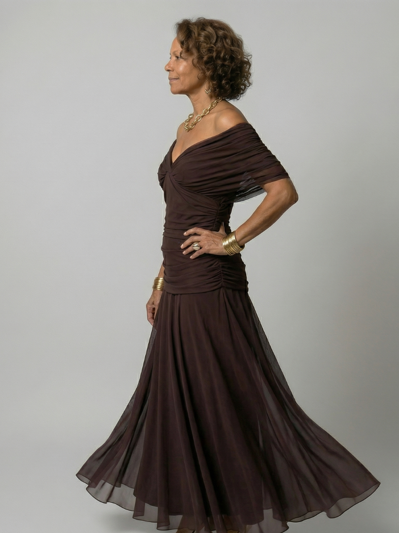 Isaline | Robe Midi Épaules Dénudées Fluide