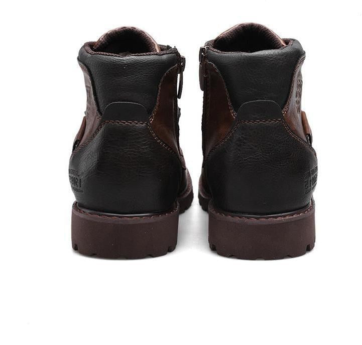Bottines motards homme marron à zip et lacets