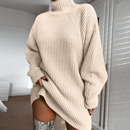 Robe pull col roulé longue pour femme