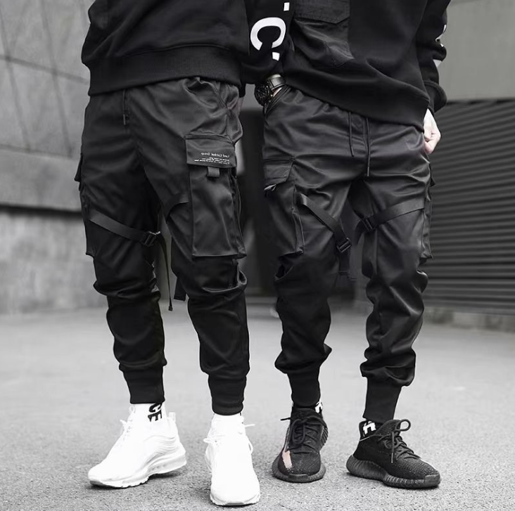 Pantalon cargo noir homme à taille élastique