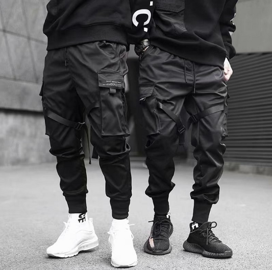 Pantalon cargo noir homme à taille élastique