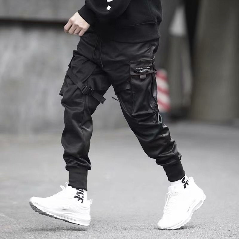 Pantalon cargo noir homme à taille élastique
