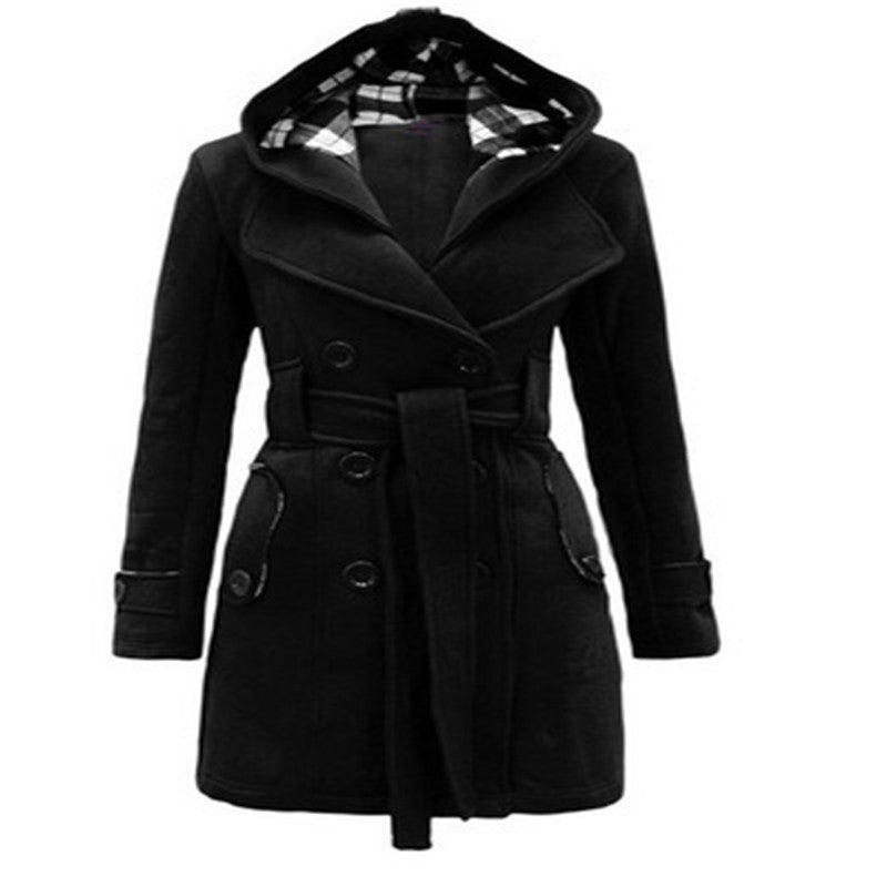 Manteau femme hiver boutonné à col large coupe ajustée