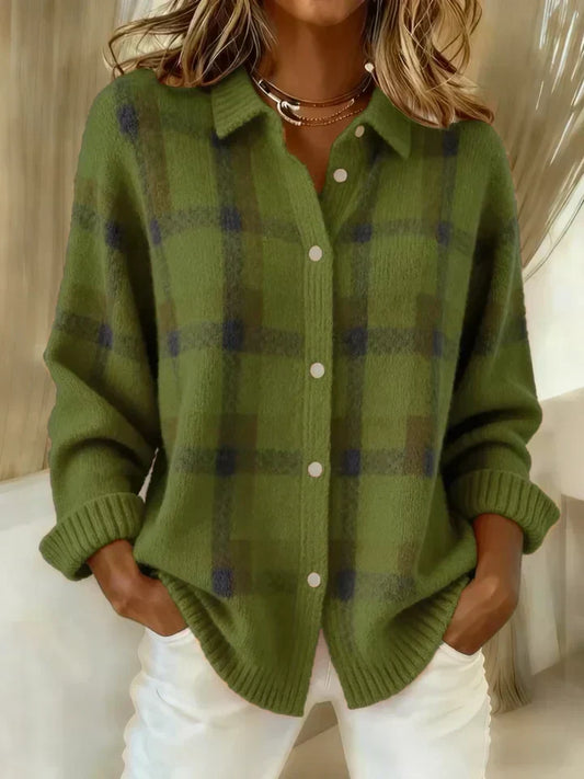 Cardigan femme oversize à carreaux et boutons