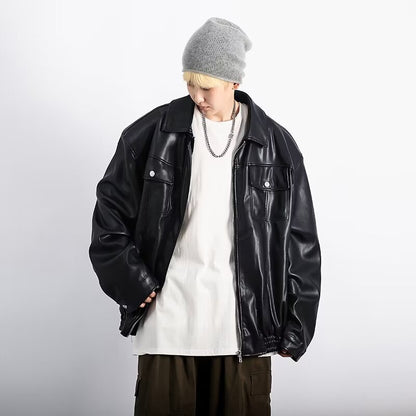 Blouson en cuir noir rétro pour homme