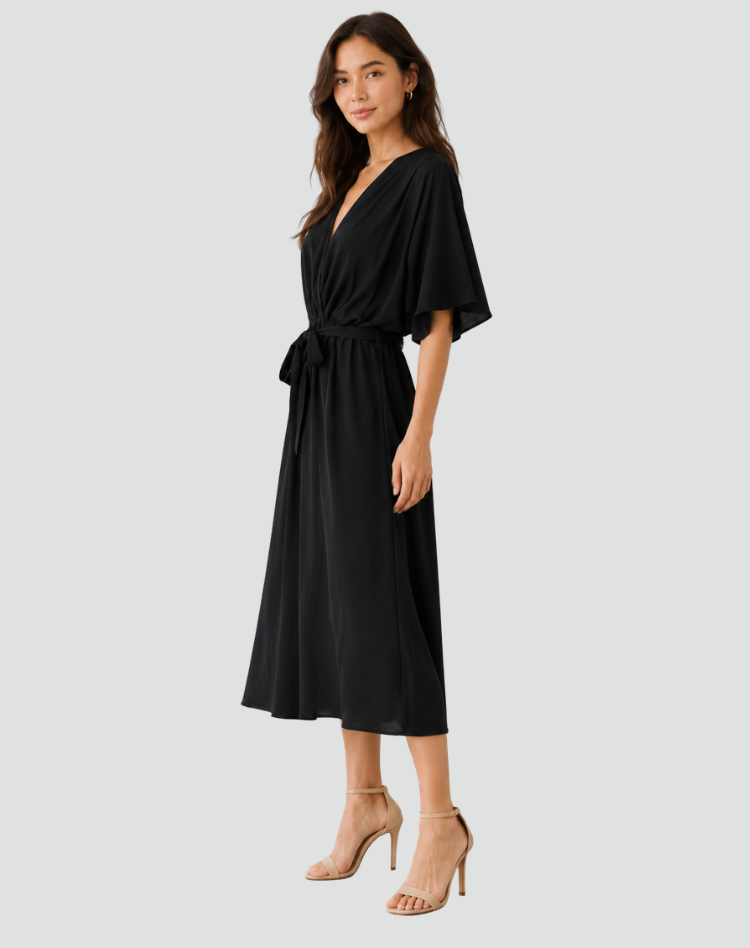 Robe portefeuille midi femme à nouer
