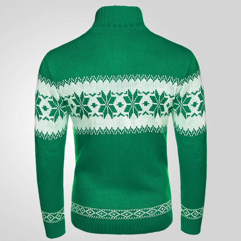 Pull homme jacquard vert à manches longues