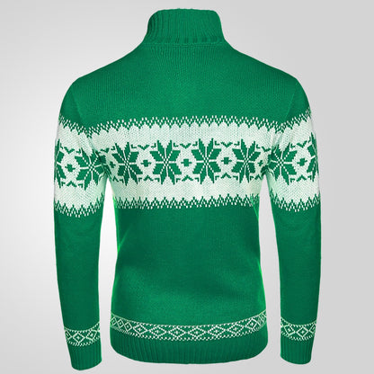 Pull homme jacquard vert à manches longues