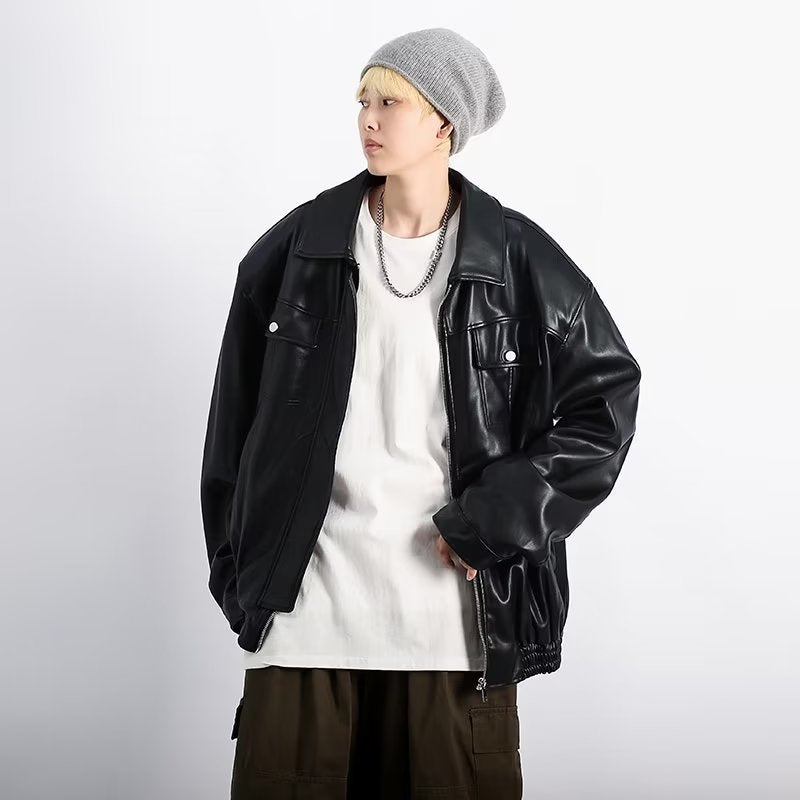 Blouson en cuir noir rétro pour homme