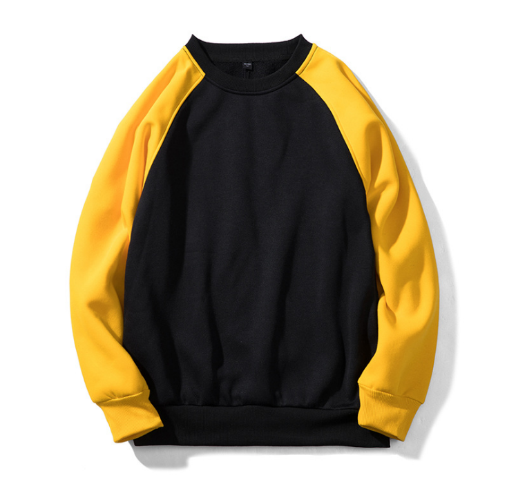 Sweat-shirt homme color block noir et jaune à manches raglan