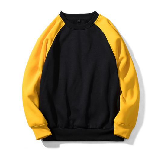 Sweat-shirt homme color block noir et jaune à manches raglan
