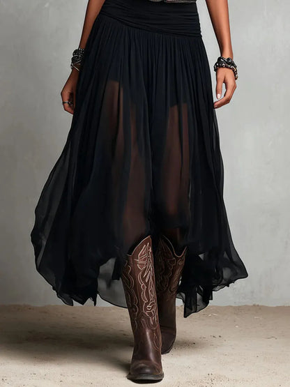 Robe longue femme double couche avec ceinture
