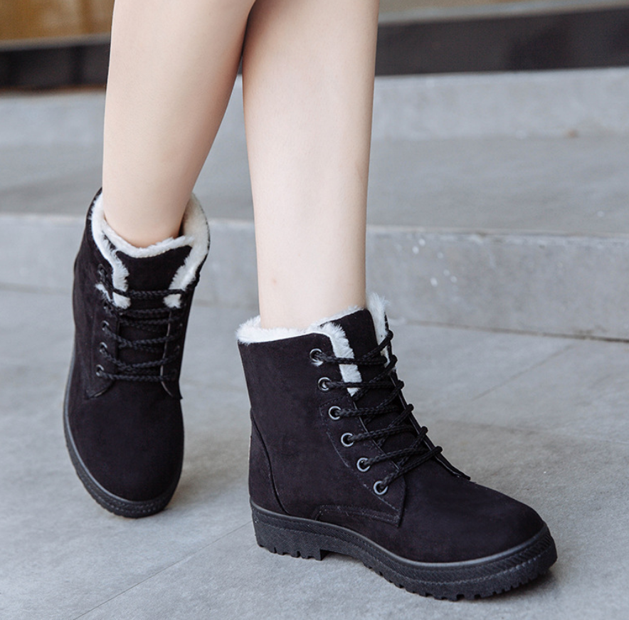 Bottes de neige femme plates à tige haute en tissu