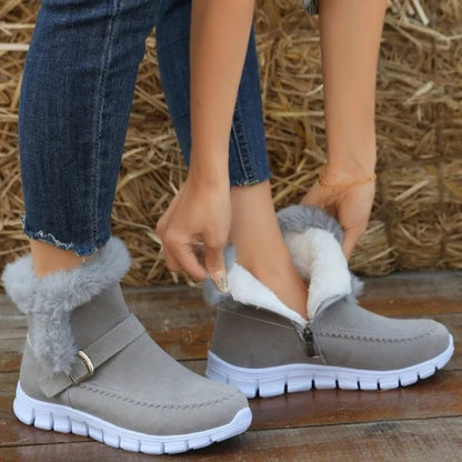 Bottines fourrées plates femme à boucle
