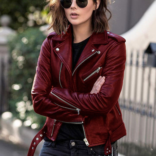 Veste zippée en simili cuir femme col revers