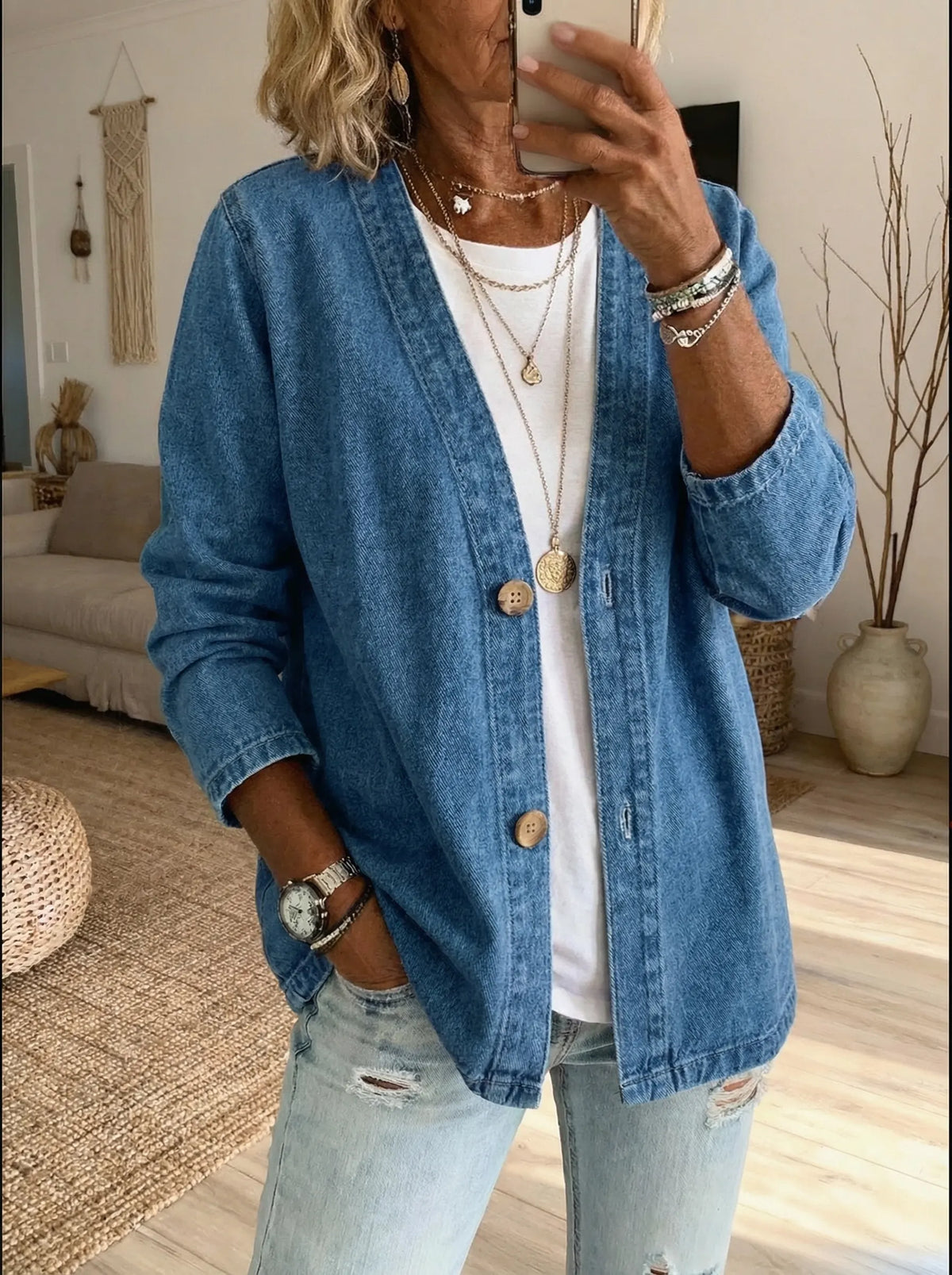 Margaux | Veste cardigan denim boutonnée