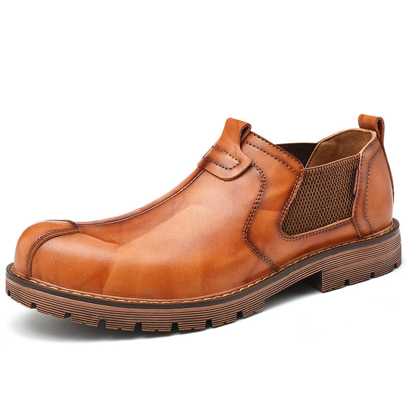 Mocassins homme en cuir, bout rond, marron rouge