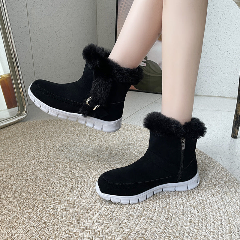 Bottines fourrées plates femme à boucle