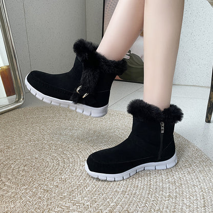 Bottines fourrées plates femme à boucle