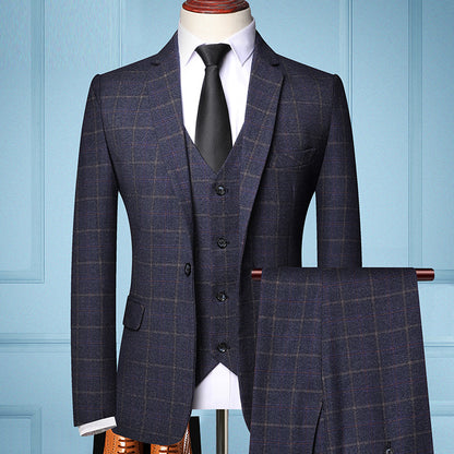 Costume 3 pièces homme veste gilet pantalon marine