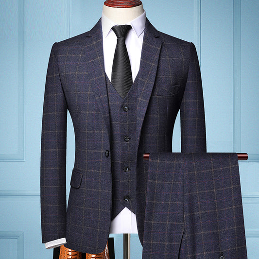 Costume 3 pièces homme veste gilet pantalon marine