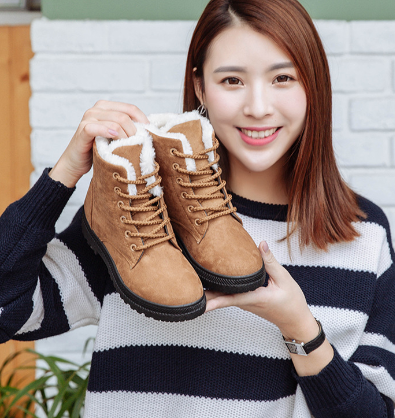 Bottes de neige femme plates à tige haute en tissu