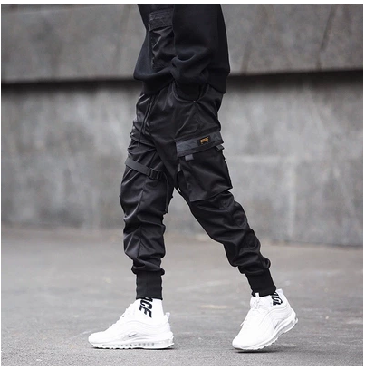 Pantalon cargo noir homme à poches et taille élastique