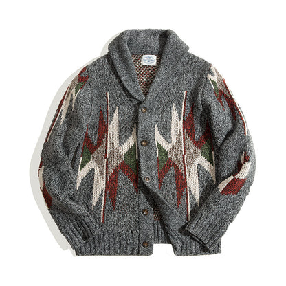 Cardigan homme gris foncé en maille col revers