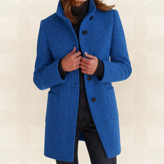 Manteau femme à col haut coupe droite boutonné
