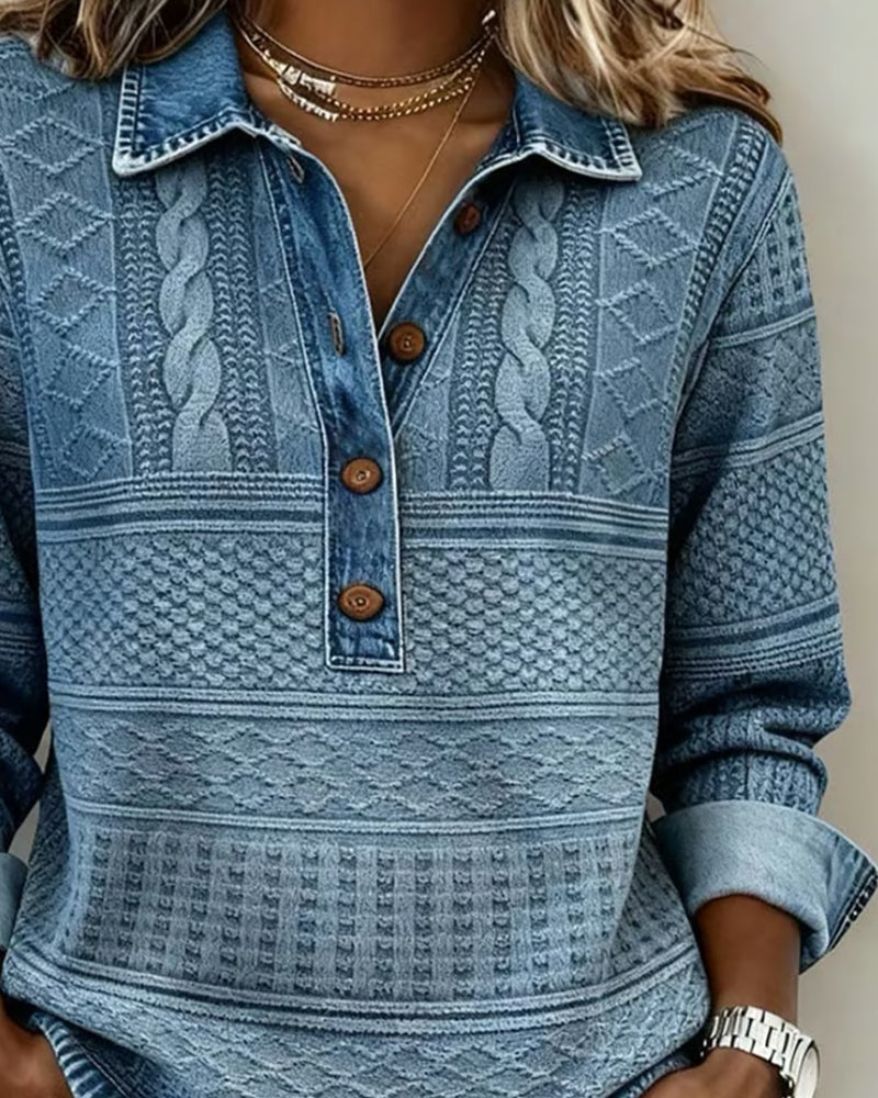 Sylvain | Haut maille effet denim col polo