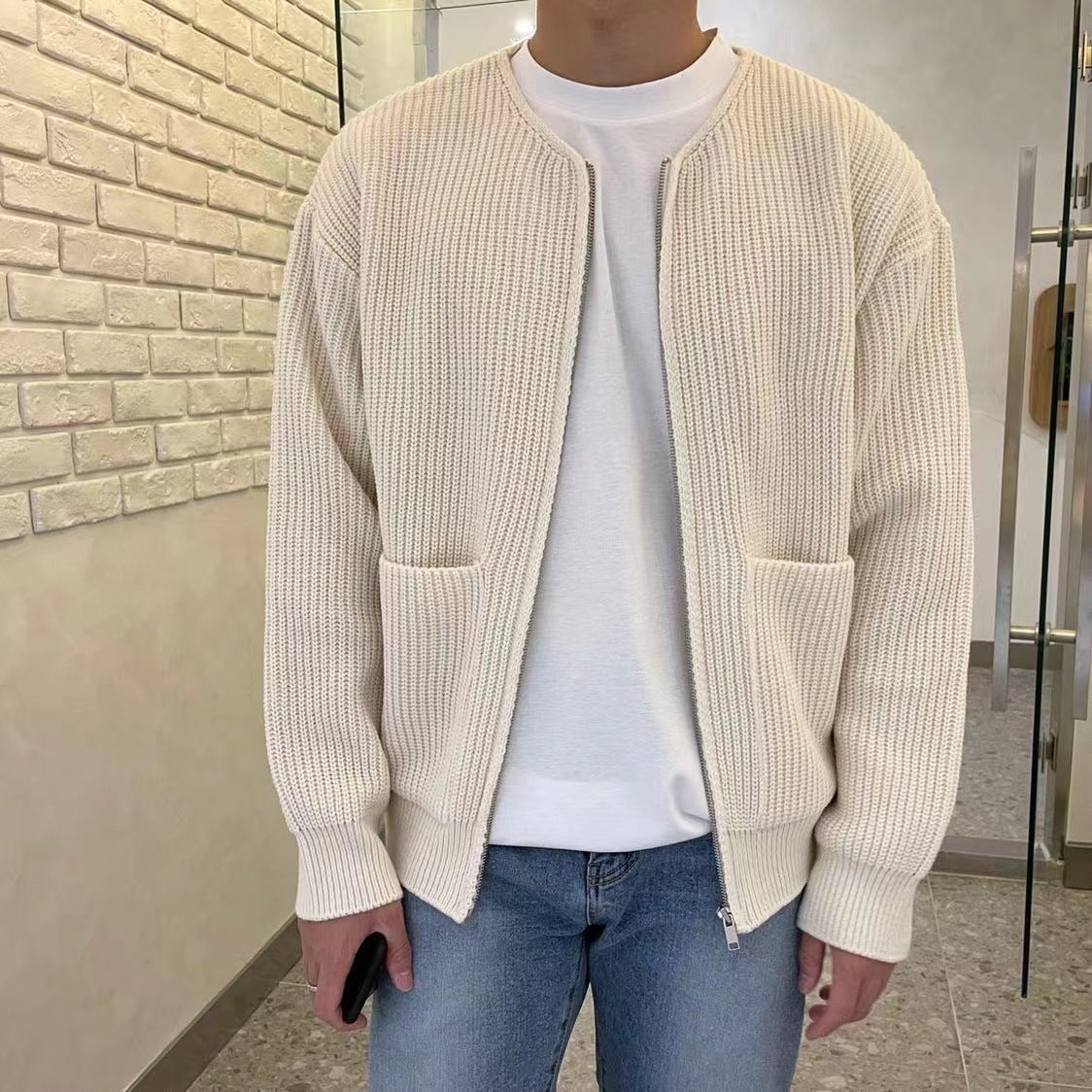 Cardigan zippé homme à col montant en maille