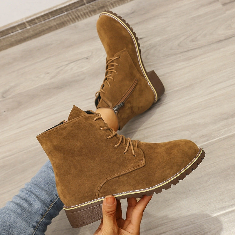 Bottines Martin femme à lacets bout rond talon épais