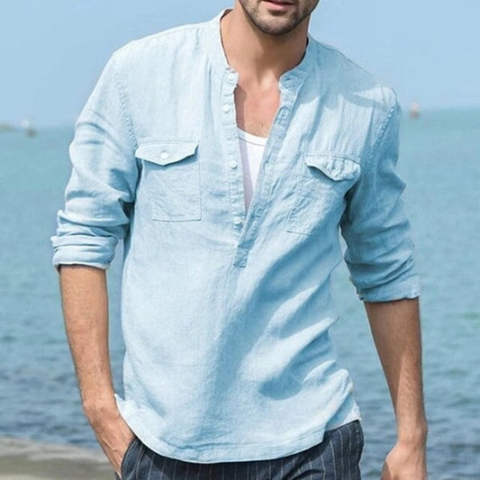 Chemise homme manches longues en coton et lin