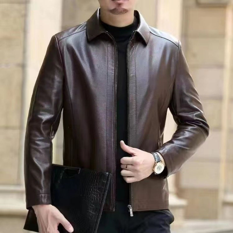 Veste en cuir homme à col montant, vue de face