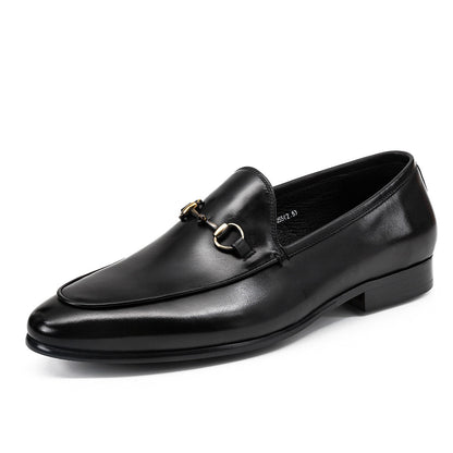 Mocassins homme en cuir bout rond à détail métallique