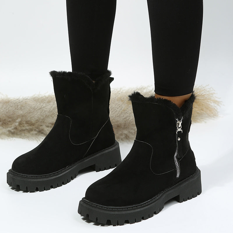 Bottes d'hiver fourrées femme noires et kaki