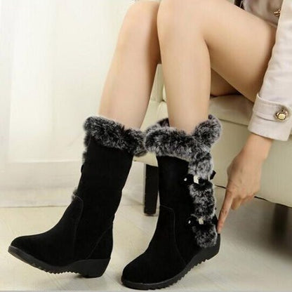 Bottes de neige femme mi-mollet fourrées noires et marron