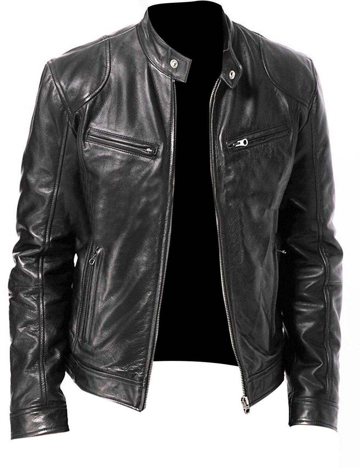 Veste homme slim en simili cuir marron, zip, coupe moderne