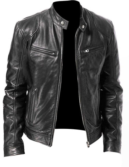 Veste homme slim en simili cuir marron, zip, coupe moderne