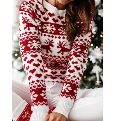 Pull de Noël femme motif renne et flocons de neige