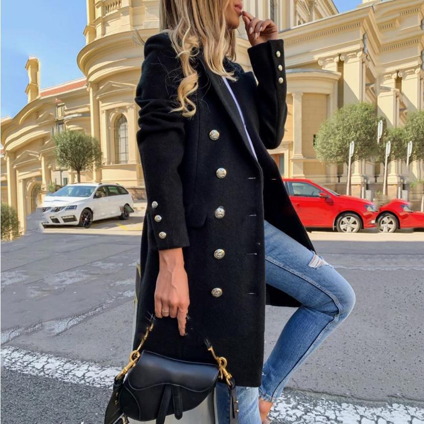 Manteau mi-long jaune croisé à col revers pour femme